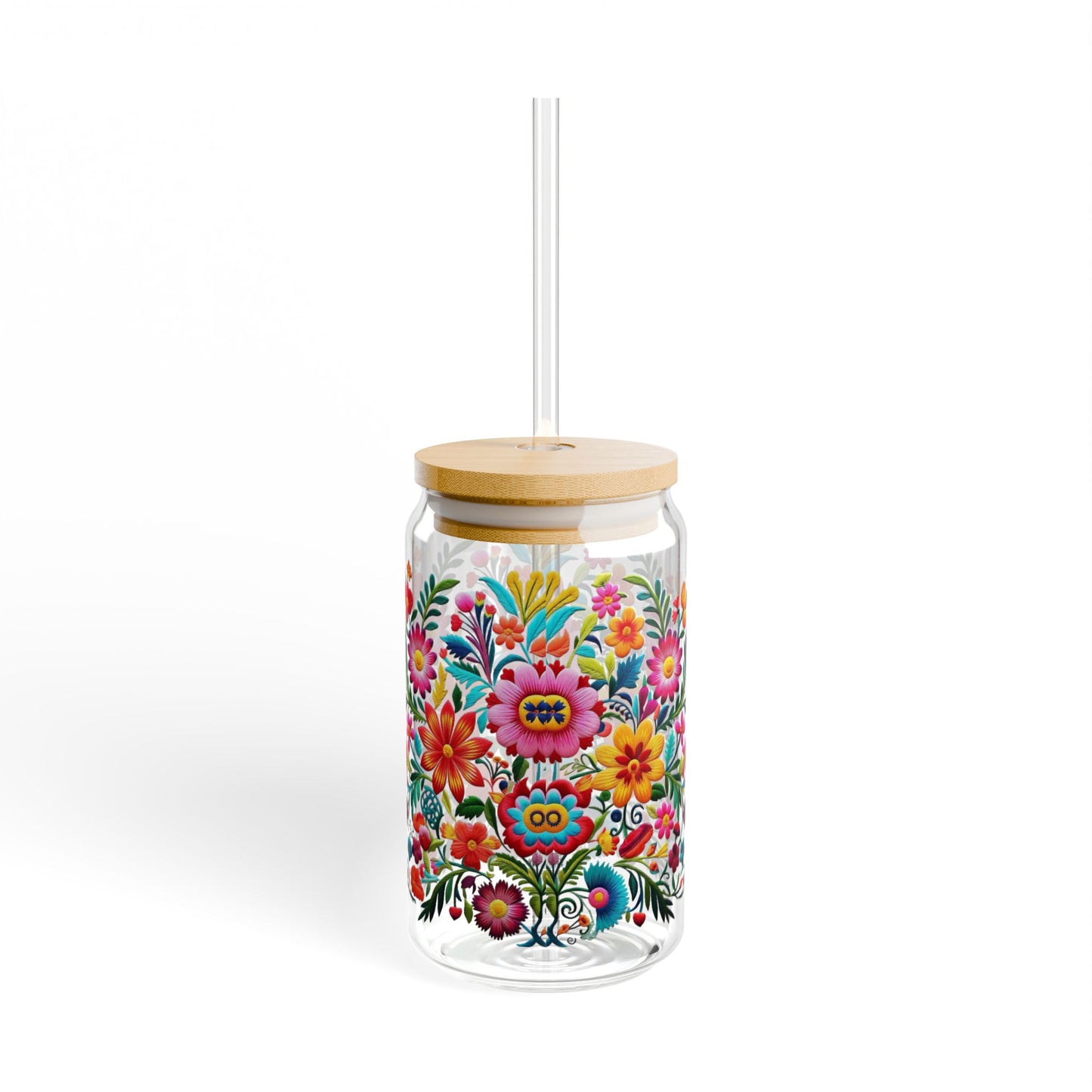 Floral Sipper Glass, 16oz - Cute Nature Flower Cup, Wildflower Tumbler, Spring Season Drinkware, Valentine's Day Gift For Her