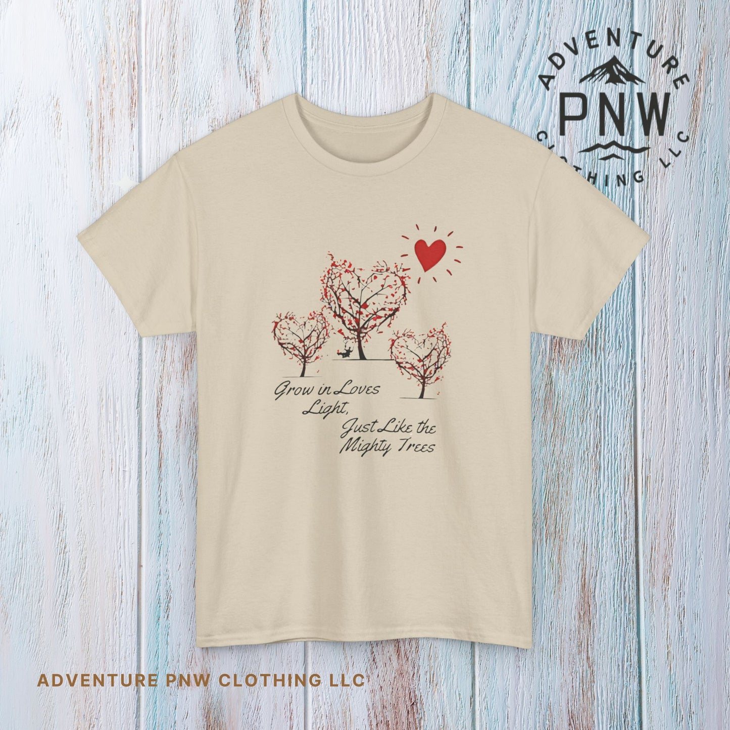 Grow in Love's Light Tree Heart T-Shirt, Outdoors Campers Top, Forest, Nature Lovers Gift, Love Shirt, Valentines day unisex Tshirt