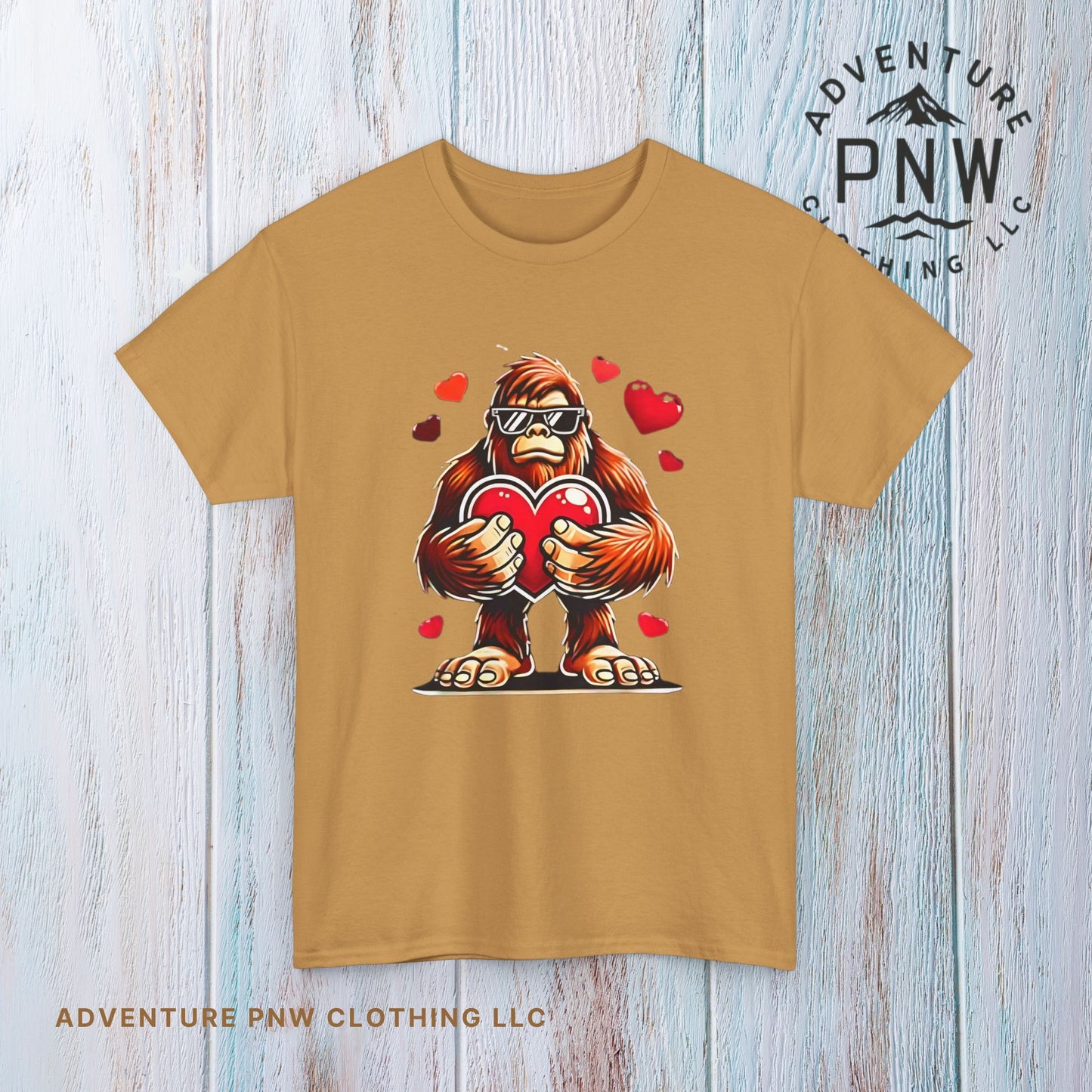 Bigfoot Heart Sunglasses T-Shirt, Funny Sasquatch Shirt, Valentines Day Tee, Unisex Cotton Top, Gift for Boys