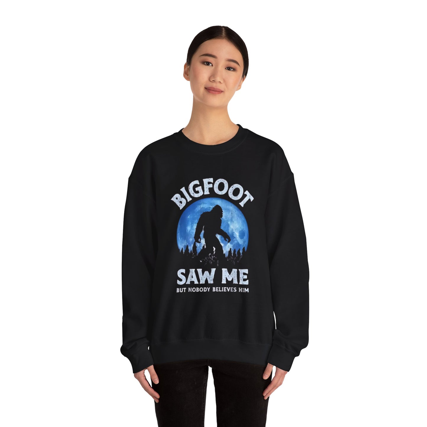 Funny Sasquatch Vintage Unisex Sweatshirt, Bigfoot Saw Me Shirt, Gift for Cryptid Lover, Yeti Graphic Pullover, Cryptozoology Crewneck