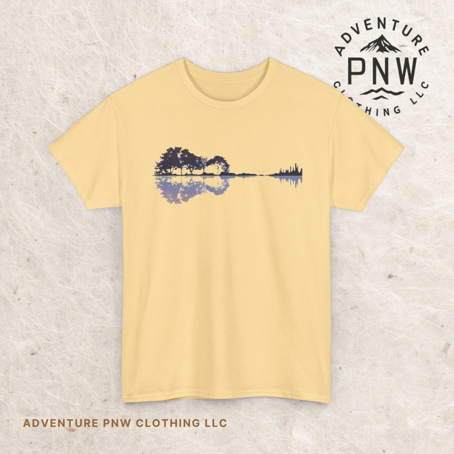 Nature Guitar Men T-Shirt, Creative Guitar Printed Tee for Glamping & Adventure, Outdoorsy Shirt