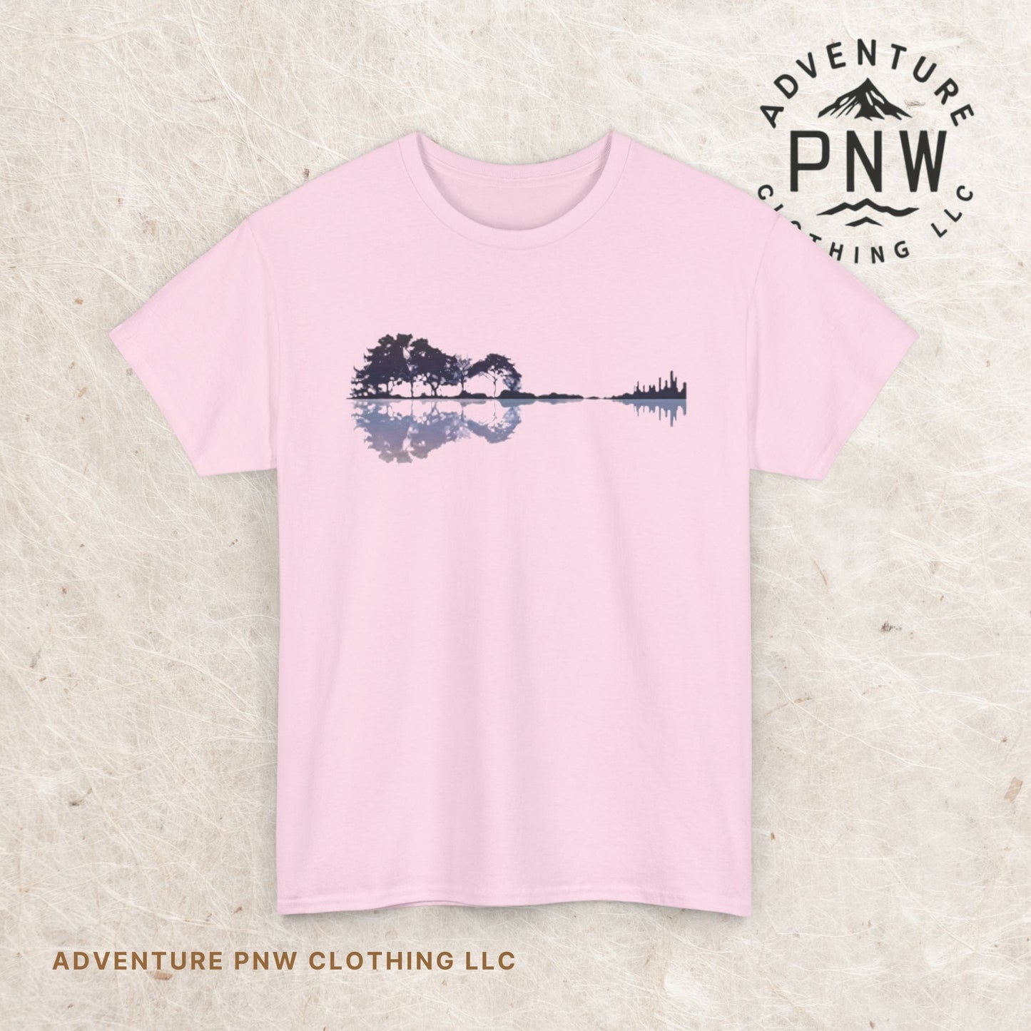 Nature Guitar Men T-Shirt, Creative Guitar Printed Tee for Glamping & Adventure, Outdoorsy Shirt