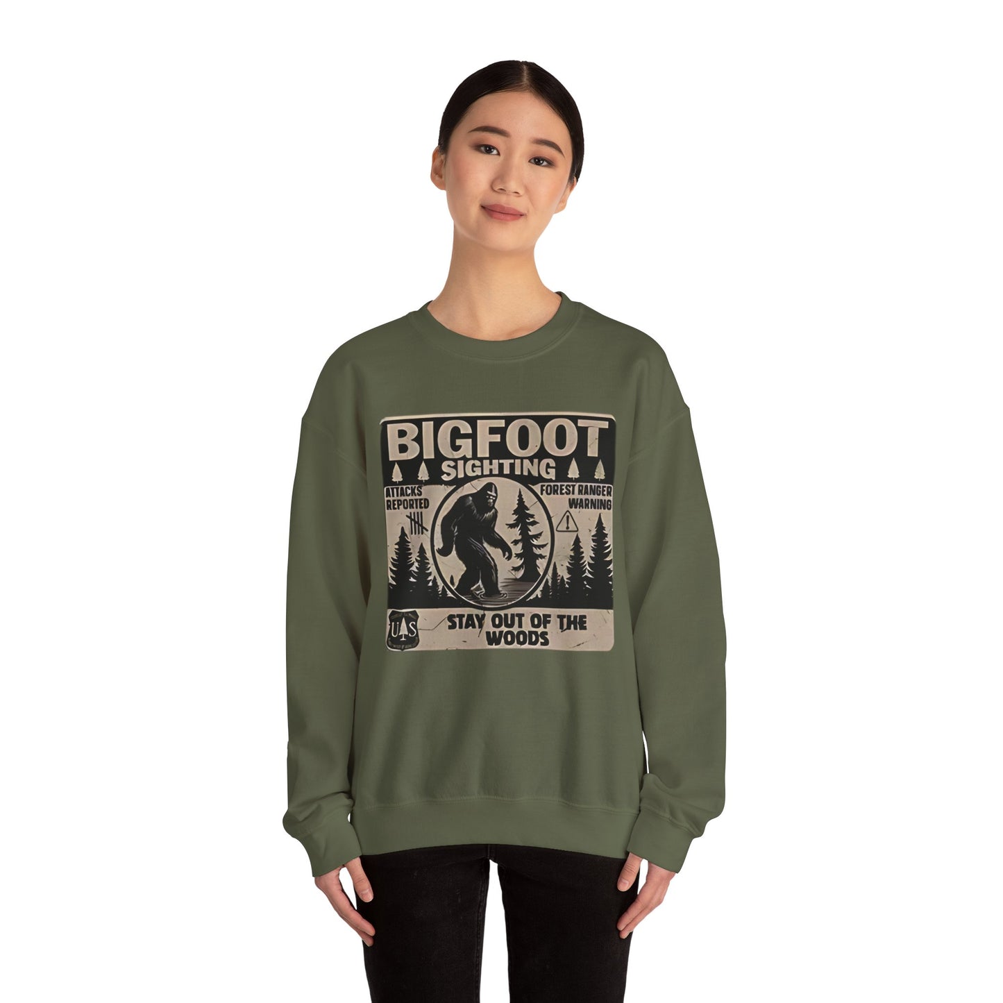 Bigfoot Sighting Retro Sweatshirt, Funny Sasquatch Crewneck, Ranger Warning Forest Attacks Vintage Jumper, Stay Out Woods Unisex Hoodie,