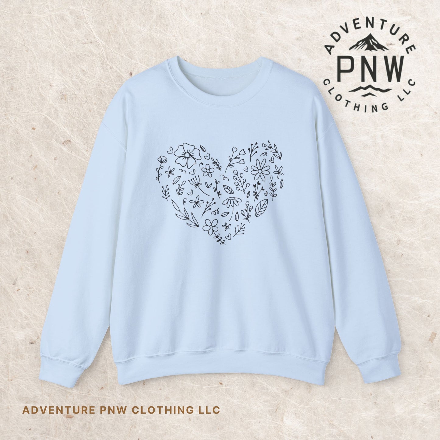 Floral Heart Sweatshirt, Boho Flower Heart Design Sweatshirt, Cute Nature Lover Sweatshirt, Botanical T-Shirt, Valentine's Day Gift for Her