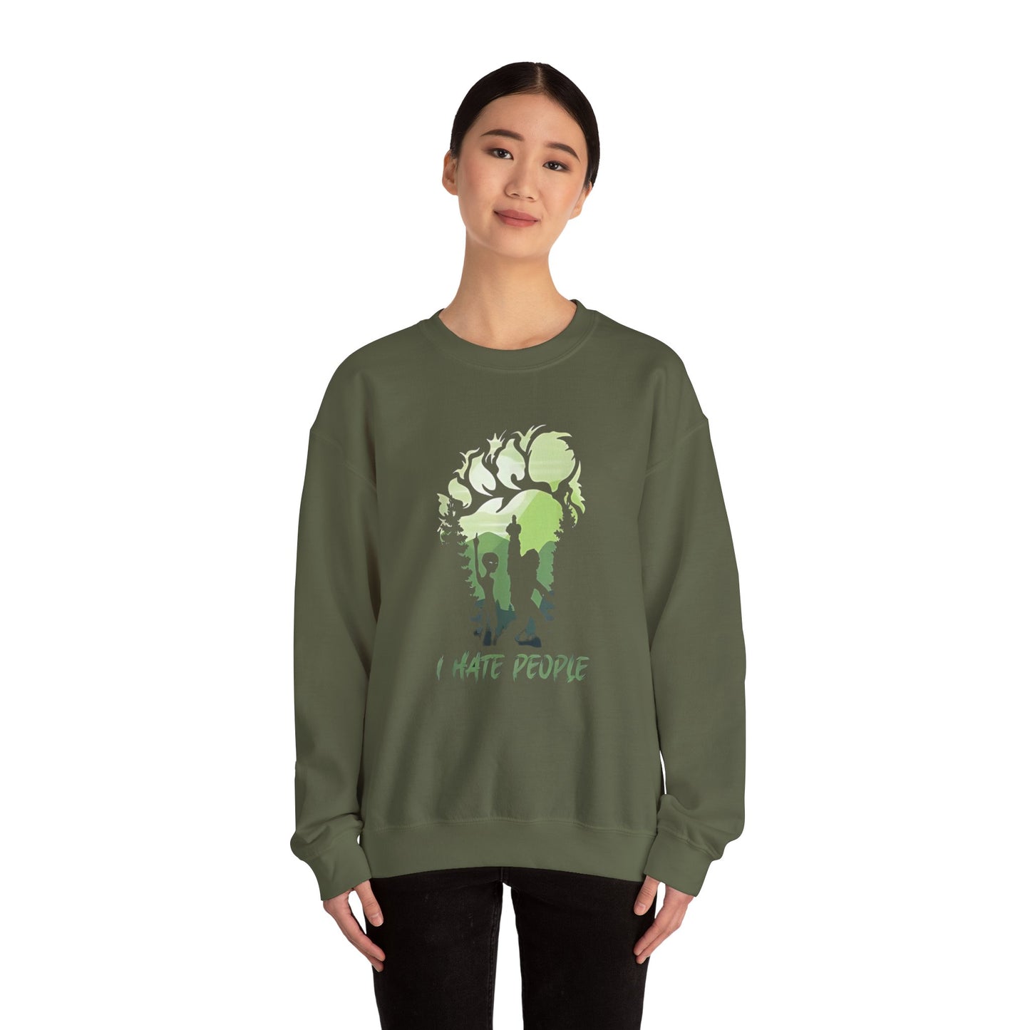 Funny Bigfoot Sasquatch Alien Unisex Sweatshirt, I Hate People Design, Men Women Gift, Crewneck Jumper, Outdoor Adventure Apparel, Humorous
