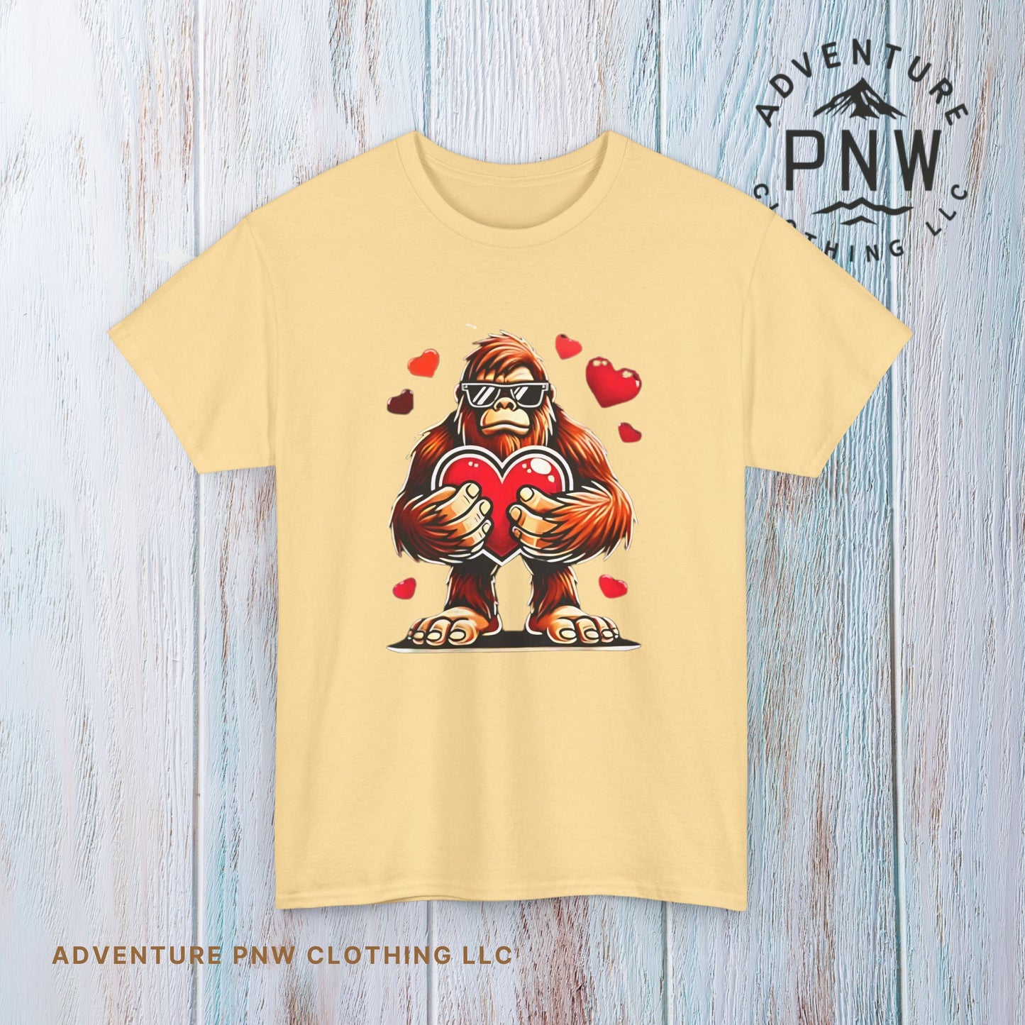 Bigfoot Heart Sunglasses T-Shirt, Funny Sasquatch Shirt, Valentines Day Tee, Unisex Cotton Top, Gift for Boys