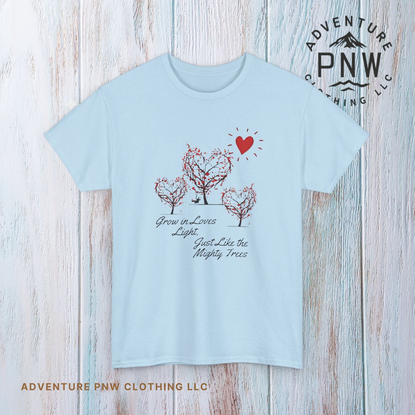 Grow in Love's Light Tree Heart T-Shirt, Outdoors Campers Top, Forest, Nature Lovers Gift, Love Shirt, Valentines day unisex Tshirt