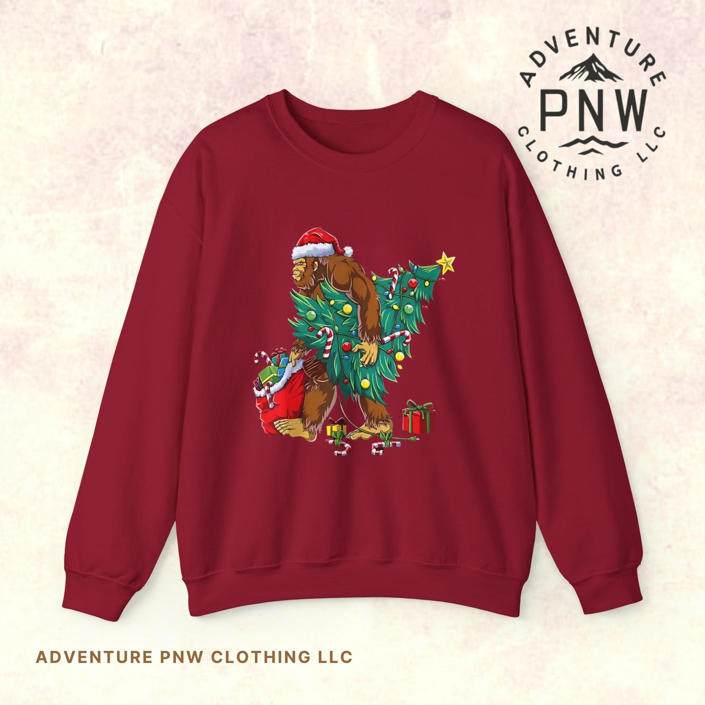 Bigfoot Christmas Lights Sweatshirt, Sasquatch Xmas Jumper, Holiday Bigfoot Sweater, Unisex Bigfoot Crewneck, Christmas Sweatshirt for Men