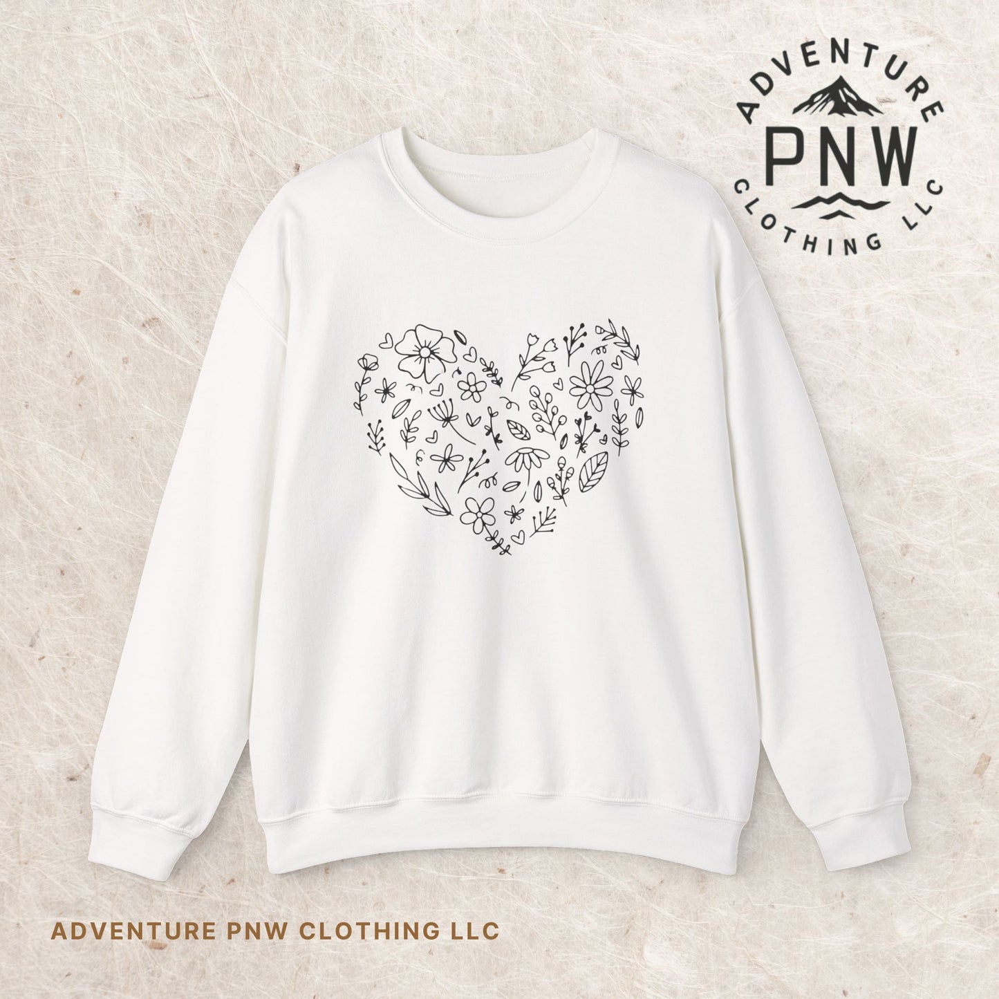 Floral Heart Sweatshirt, Boho Flower Heart Design Sweatshirt, Cute Nature Lover Sweatshirt, Botanical T-Shirt, Valentine's Day Gift for Her