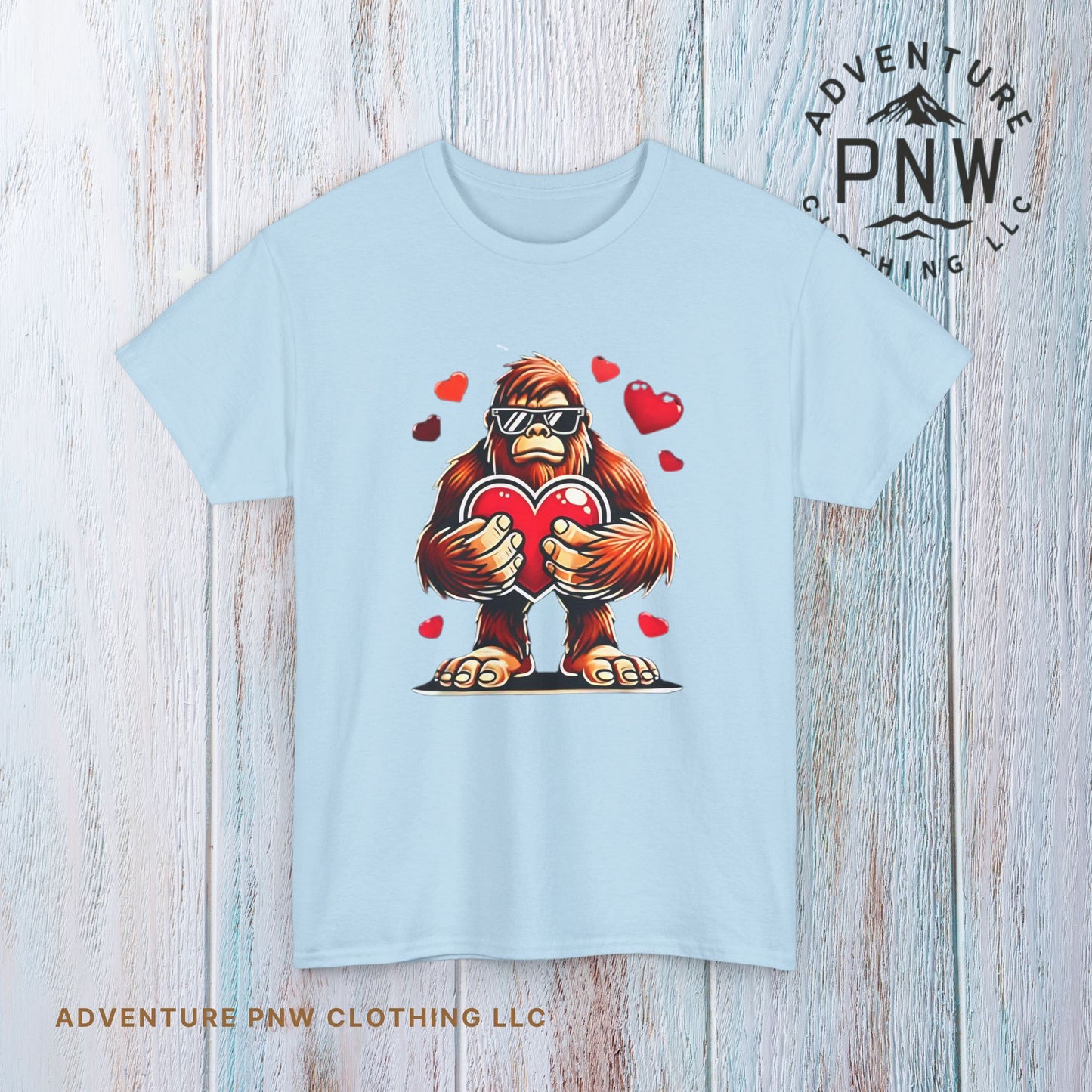 Bigfoot Heart Sunglasses T-Shirt, Funny Sasquatch Shirt, Valentines Day Tee, Unisex Cotton Top, Gift for Boys