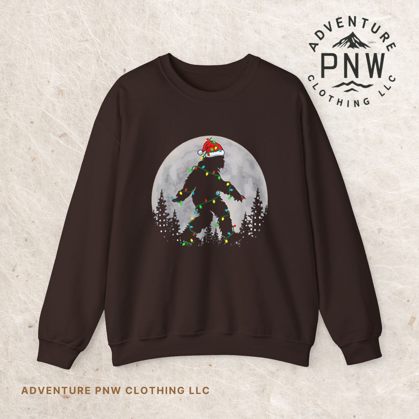 Bigfoot Santa Christmas Tree Lights Sweatshirt, Xmas Sasquatch Jumper, Funny Unisex Holiday Pullover, Novelty Winter Gift, Ugly Sweater