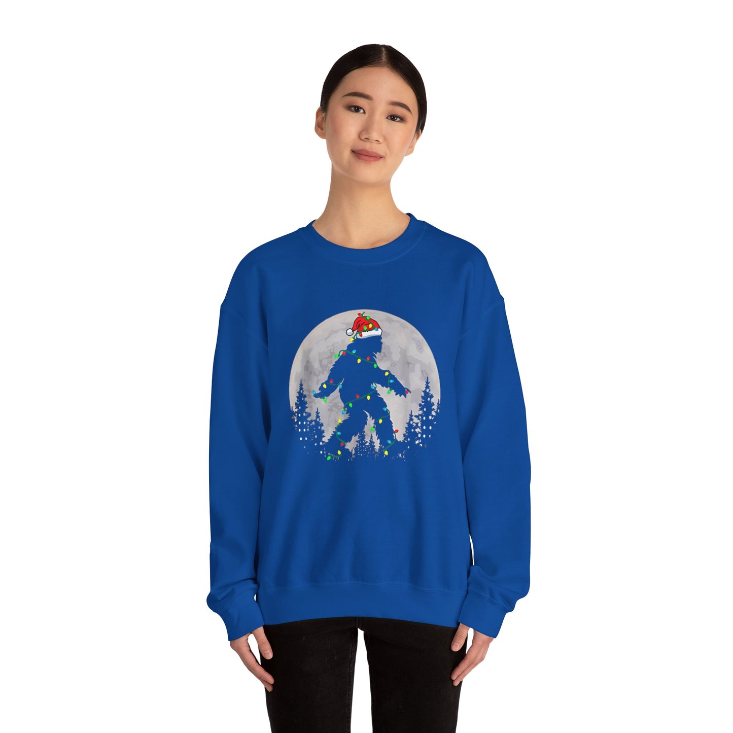 Bigfoot Santa Christmas Tree Lights Sweatshirt, Xmas Sasquatch Jumper, Funny Unisex Holiday Pullover, Novelty Winter Gift, Ugly Sweater