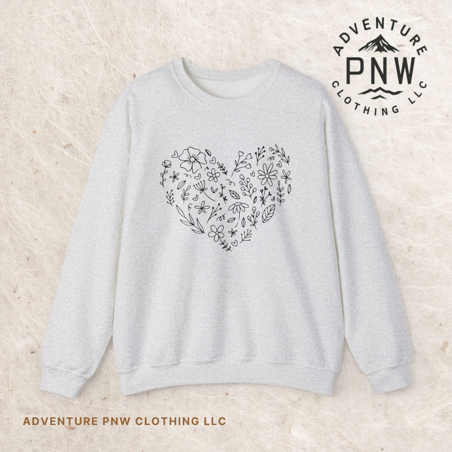 Floral Heart Sweatshirt, Boho Flower Heart Design Sweatshirt, Cute Nature Lover Sweatshirt, Botanical T-Shirt, Valentine's Day Gift for Her