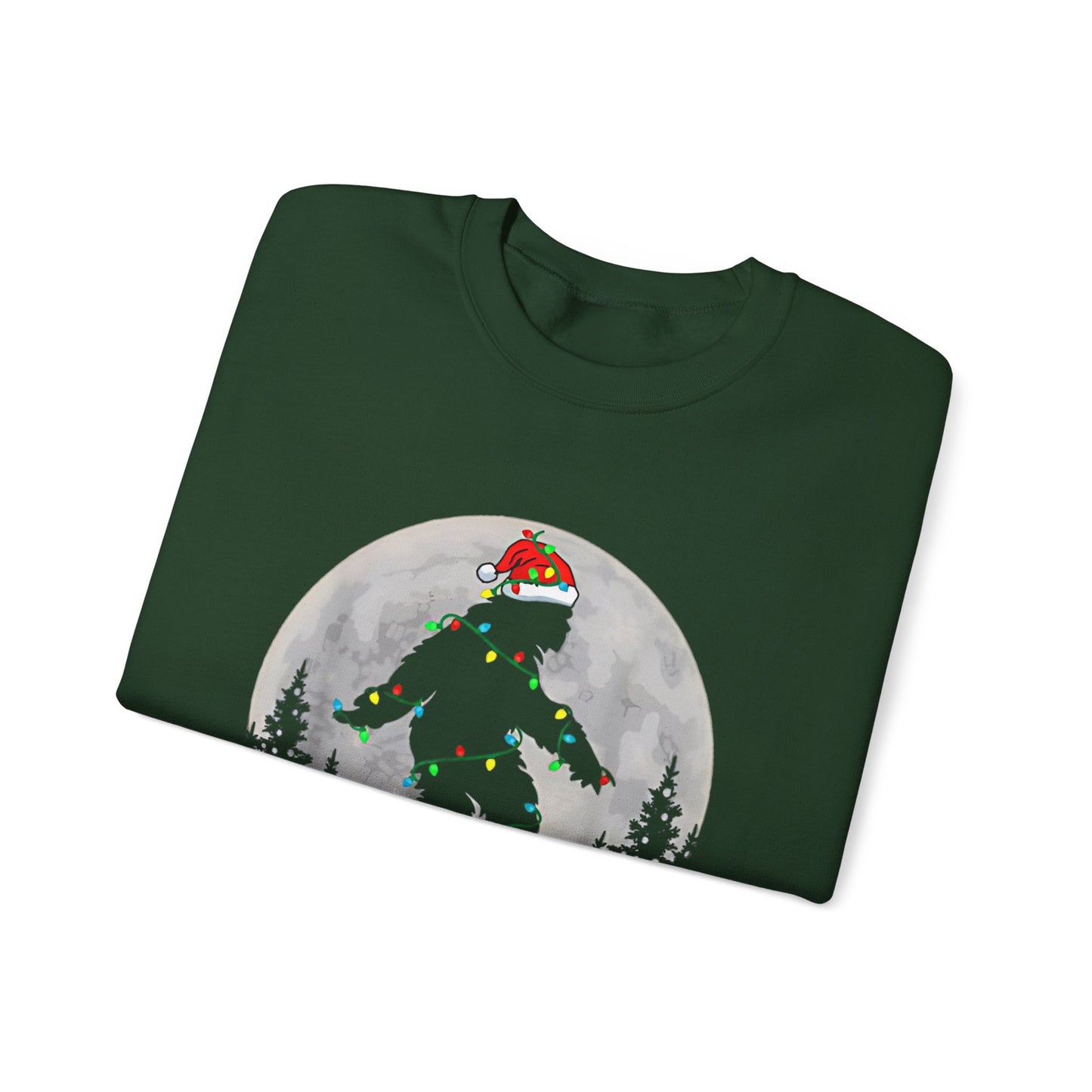 Bigfoot Santa Christmas Tree Lights Sweatshirt, Xmas Sasquatch Jumper, Funny Unisex Holiday Pullover, Novelty Winter Gift, Ugly Sweater