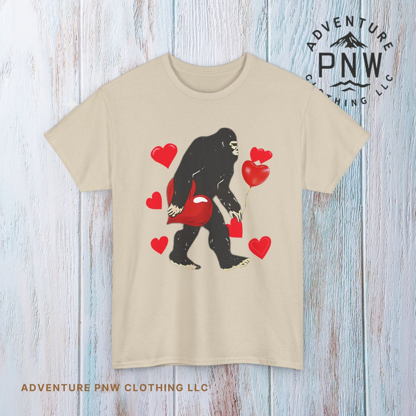 Bigfoot Valentine Shirt, Funny Bigfoot Love Tee, Valentines Day Gift, V-Day Heart T-Shirt, Unisex Heavy Cotton Tee, Sasquatch Valentine