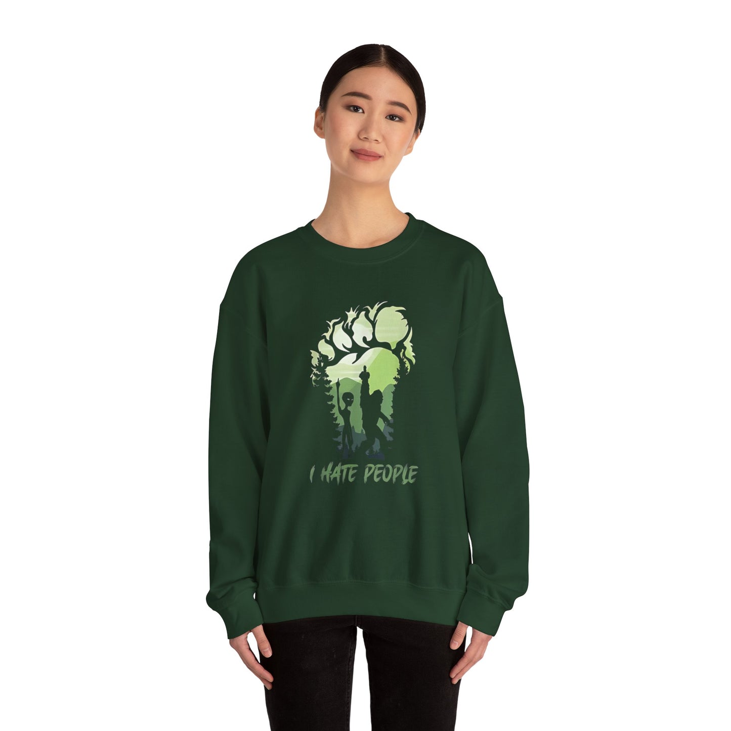Funny Bigfoot Sasquatch Alien Unisex Sweatshirt, I Hate People Design, Men Women Gift, Crewneck Jumper, Outdoor Adventure Apparel, Humorous