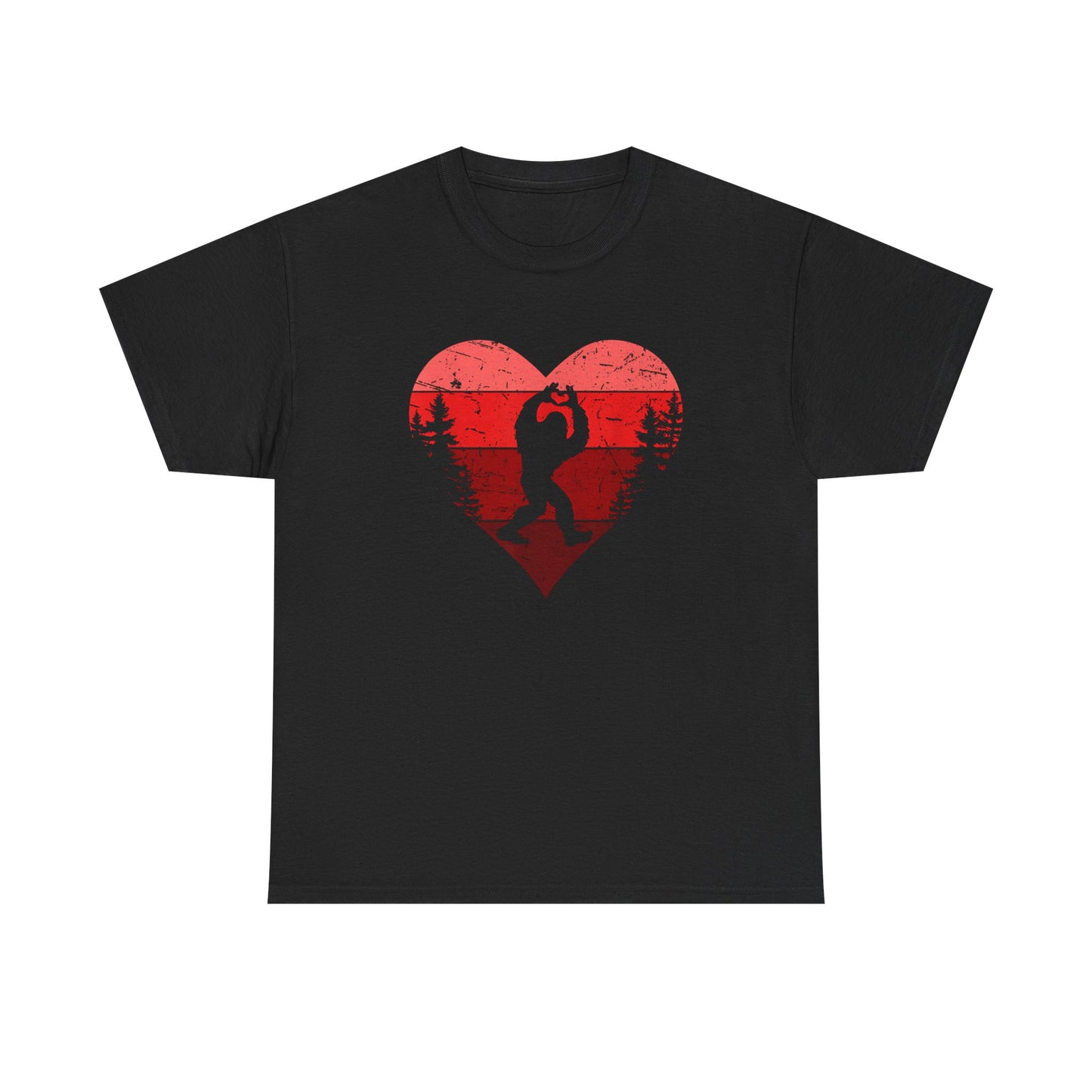 Retro Valentines Day Bigfoot T-Shirt, Sasquatch Love with Heart Hand Gesture, Funny Romantic Gift for Him or Her, Valentines Day Apparel,