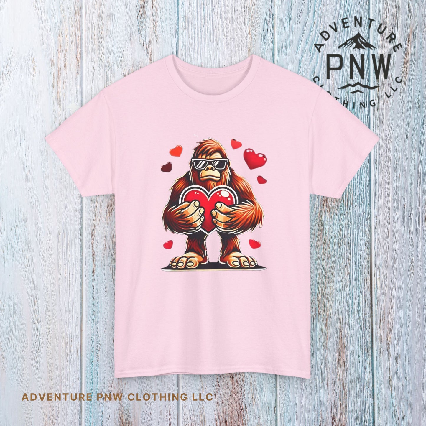 Bigfoot Heart Sunglasses T-Shirt, Funny Sasquatch Shirt, Valentines Day Tee, Unisex Cotton Top, Gift for Boys