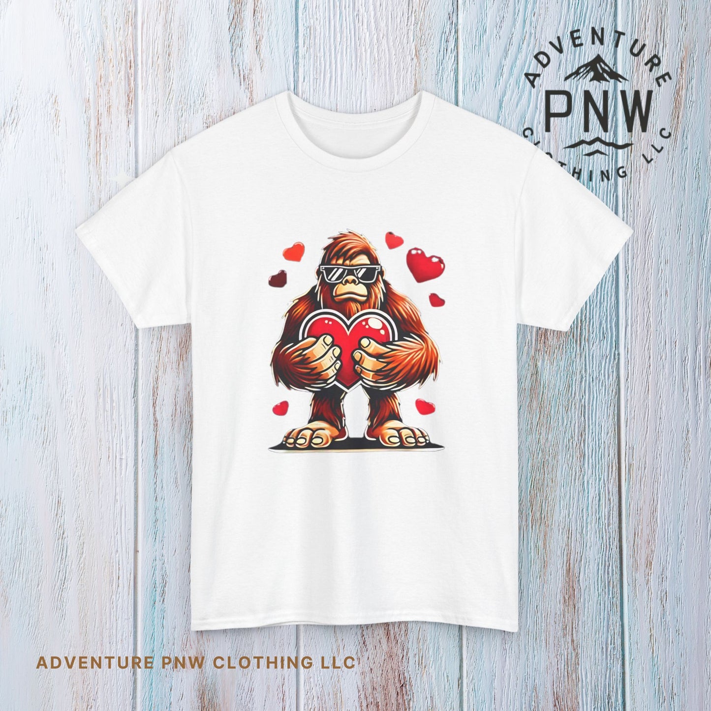 Bigfoot Heart Sunglasses T-Shirt, Funny Sasquatch Shirt, Valentines Day Tee, Unisex Cotton Top, Gift for Boys