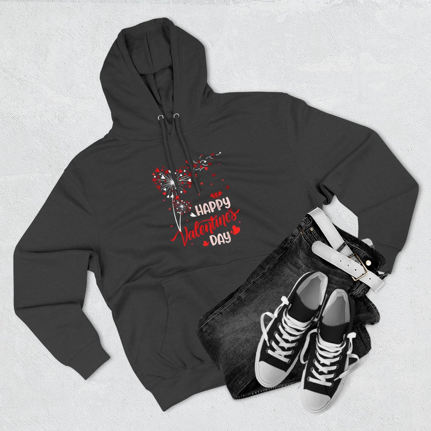 Dandelion Heart Three-Panel Fleece Hoodie, Happy Valentines Day Sweatshirt, Wildflower Hoodie, Lovers Hoodie, Valenties Gift, Valentines Day