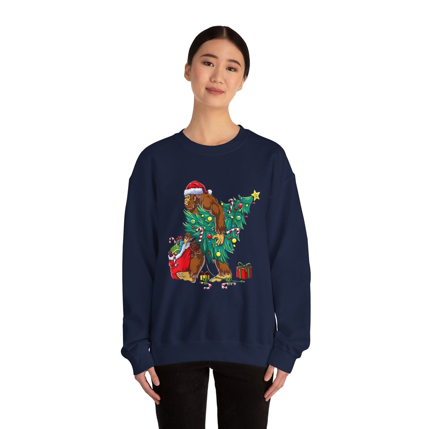 Bigfoot Christmas Lights Sweatshirt, Sasquatch Xmas Jumper, Holiday Bigfoot Sweater, Unisex Bigfoot Crewneck, Christmas Sweatshirt for Men
