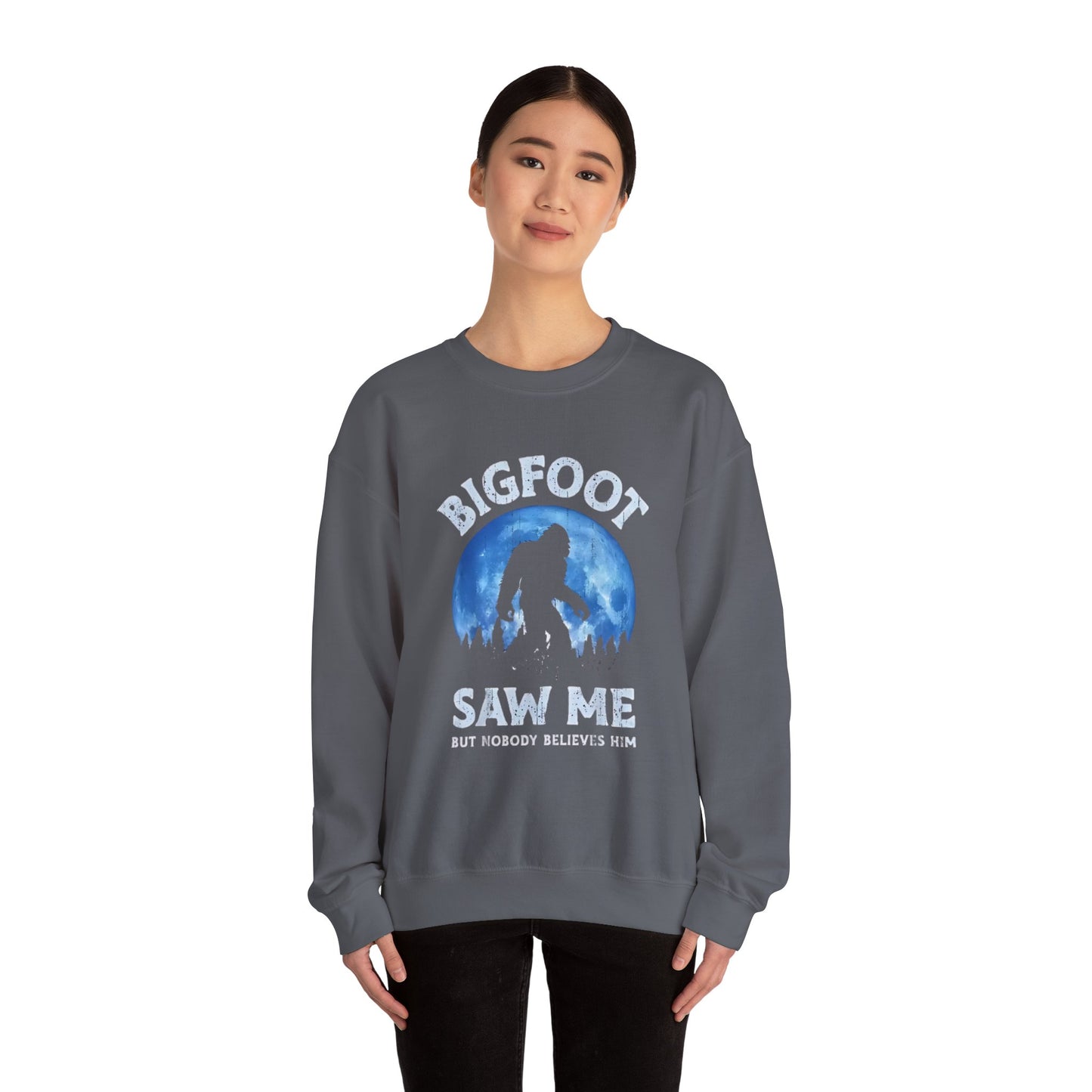 Funny Sasquatch Vintage Unisex Sweatshirt, Bigfoot Saw Me Shirt, Gift for Cryptid Lover, Yeti Graphic Pullover, Cryptozoology Crewneck