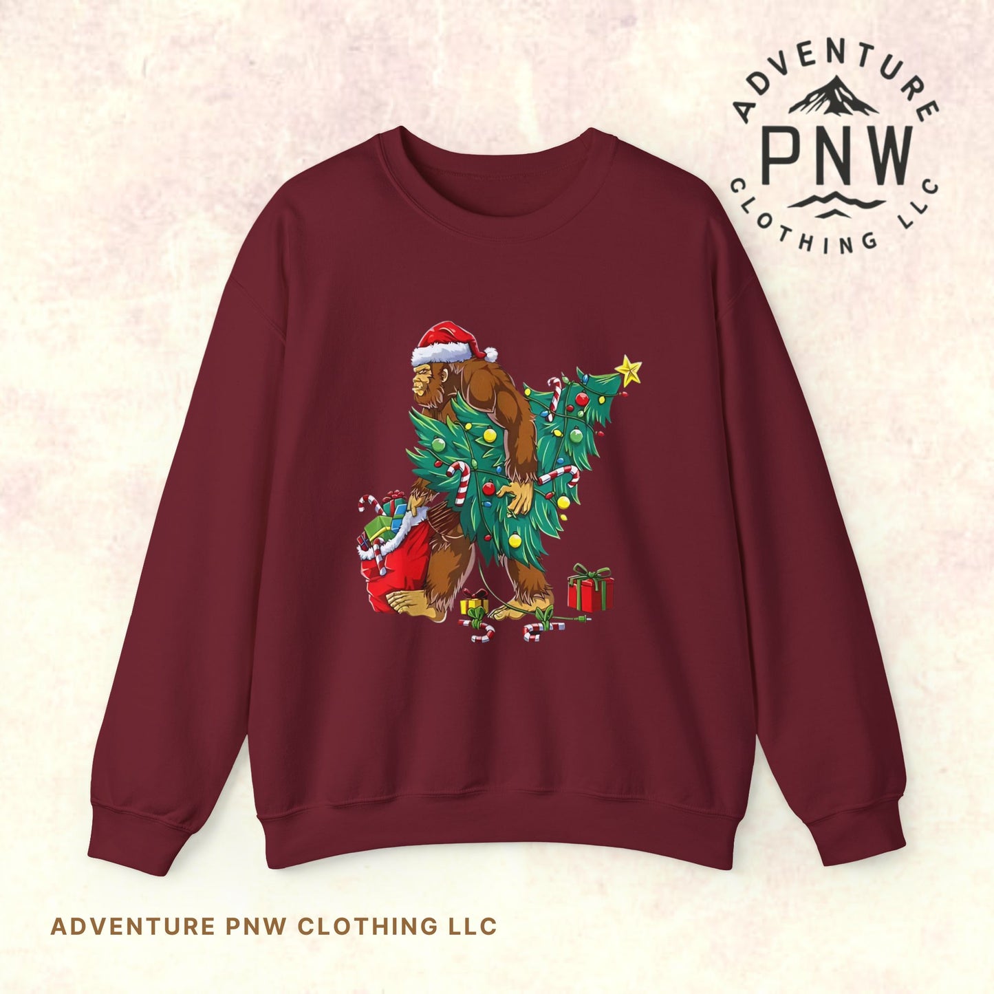 Bigfoot Christmas Lights Sweatshirt, Sasquatch Xmas Jumper, Holiday Bigfoot Sweater, Unisex Bigfoot Crewneck, Christmas Sweatshirt for Men