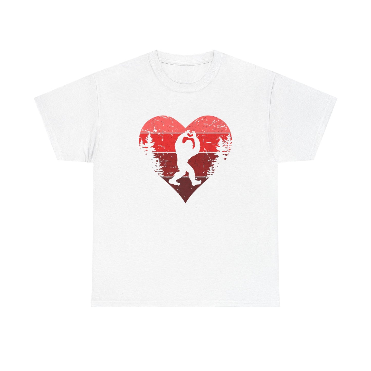 Retro Valentines Day Bigfoot T-Shirt, Sasquatch Love with Heart Hand Gesture, Funny Romantic Gift for Him or Her, Valentines Day Apparel,