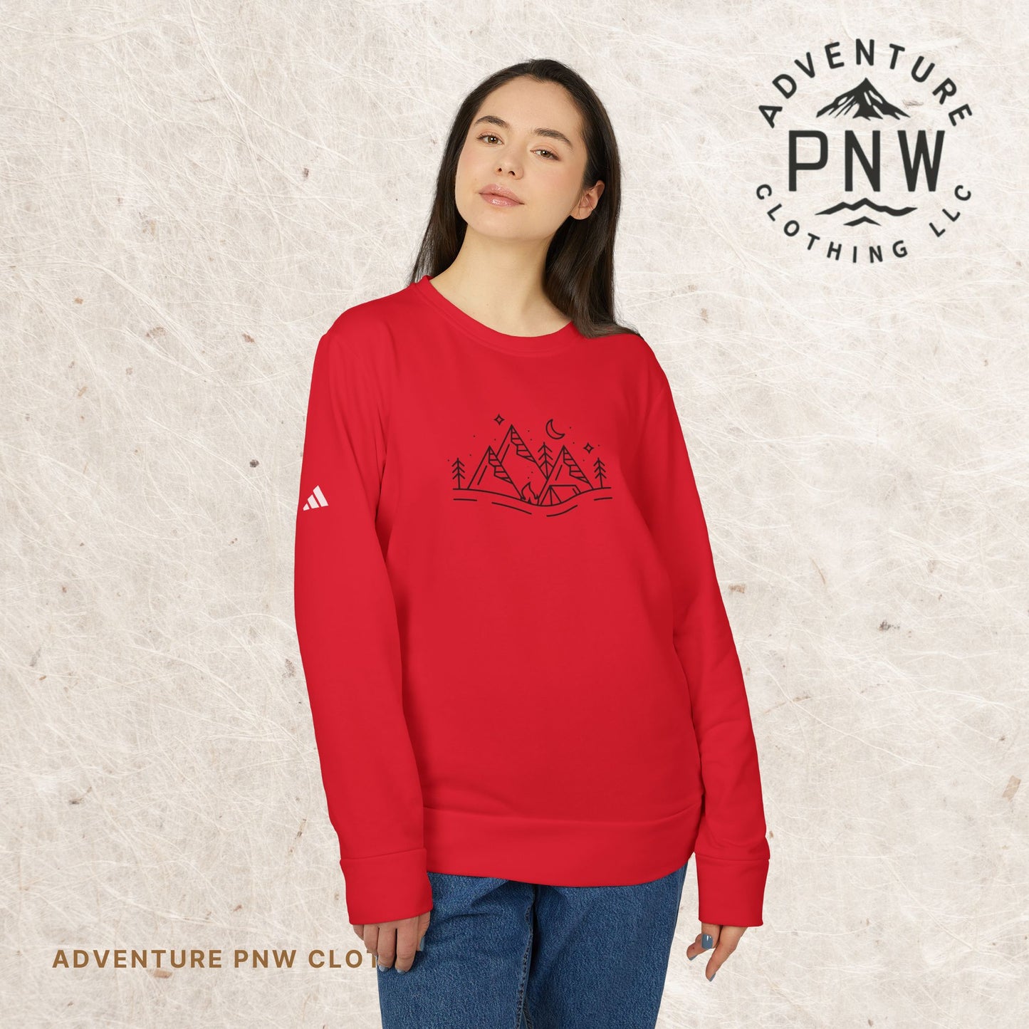 Adidas® Unisex Fleece Crewneck Sweatshirt - Cozy, Eco-Friendly, and Stylish Adventure Mountains Camping Christmas