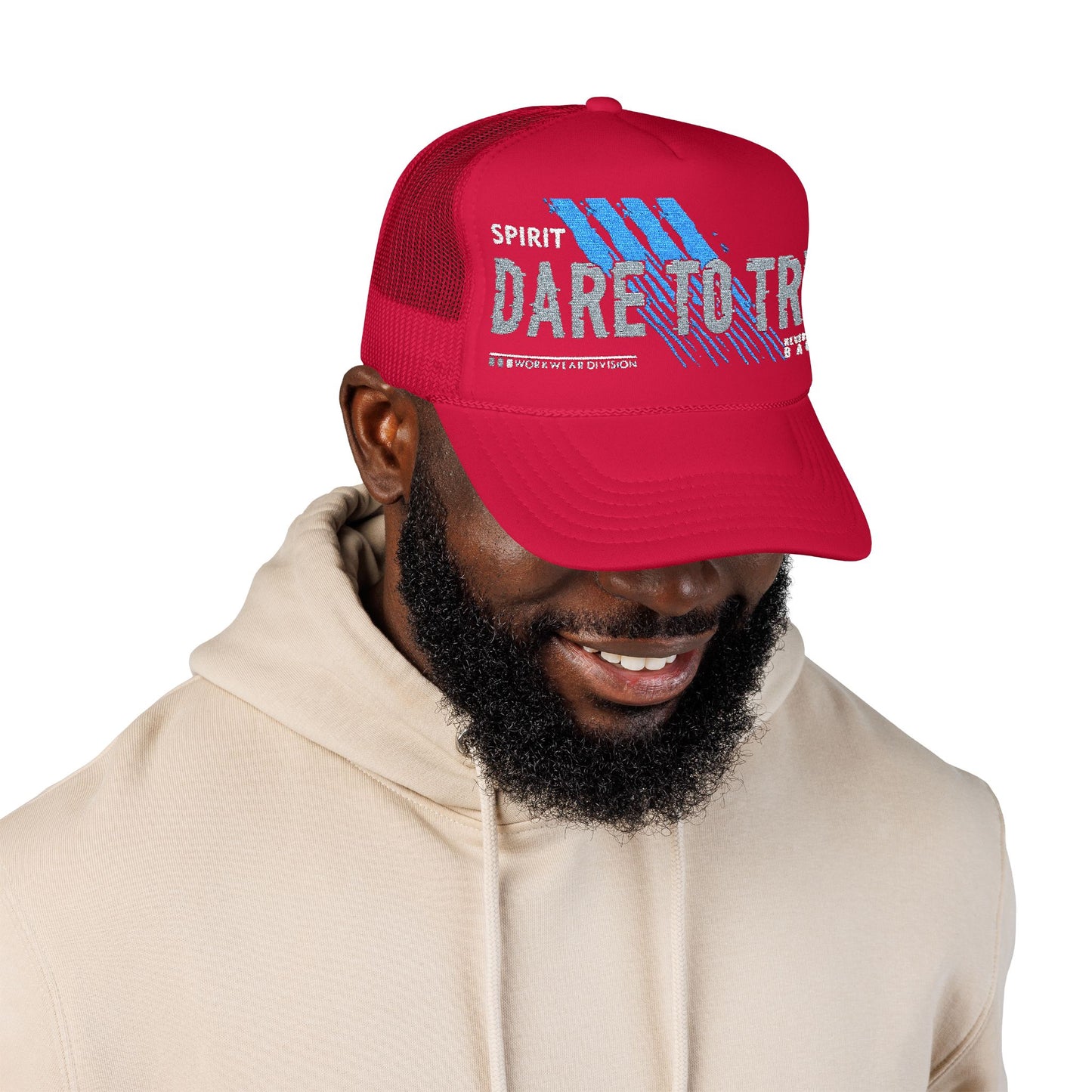 Dare to Try Foam Trucker Hat, Motivational Embroidery Cap, Cool Casual Wear, Gift for Adventurers, Unique Fashion Statement