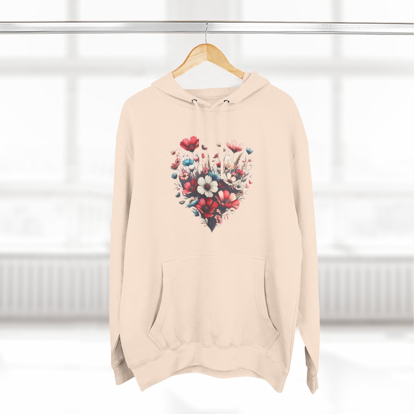 Floral Graphic Hoodie, Heart Shaped Flowers Fleece Hoodie - Botanical Garden Lover Gift, Romantic Nature Print Apparel, Spring Blossoms Top,