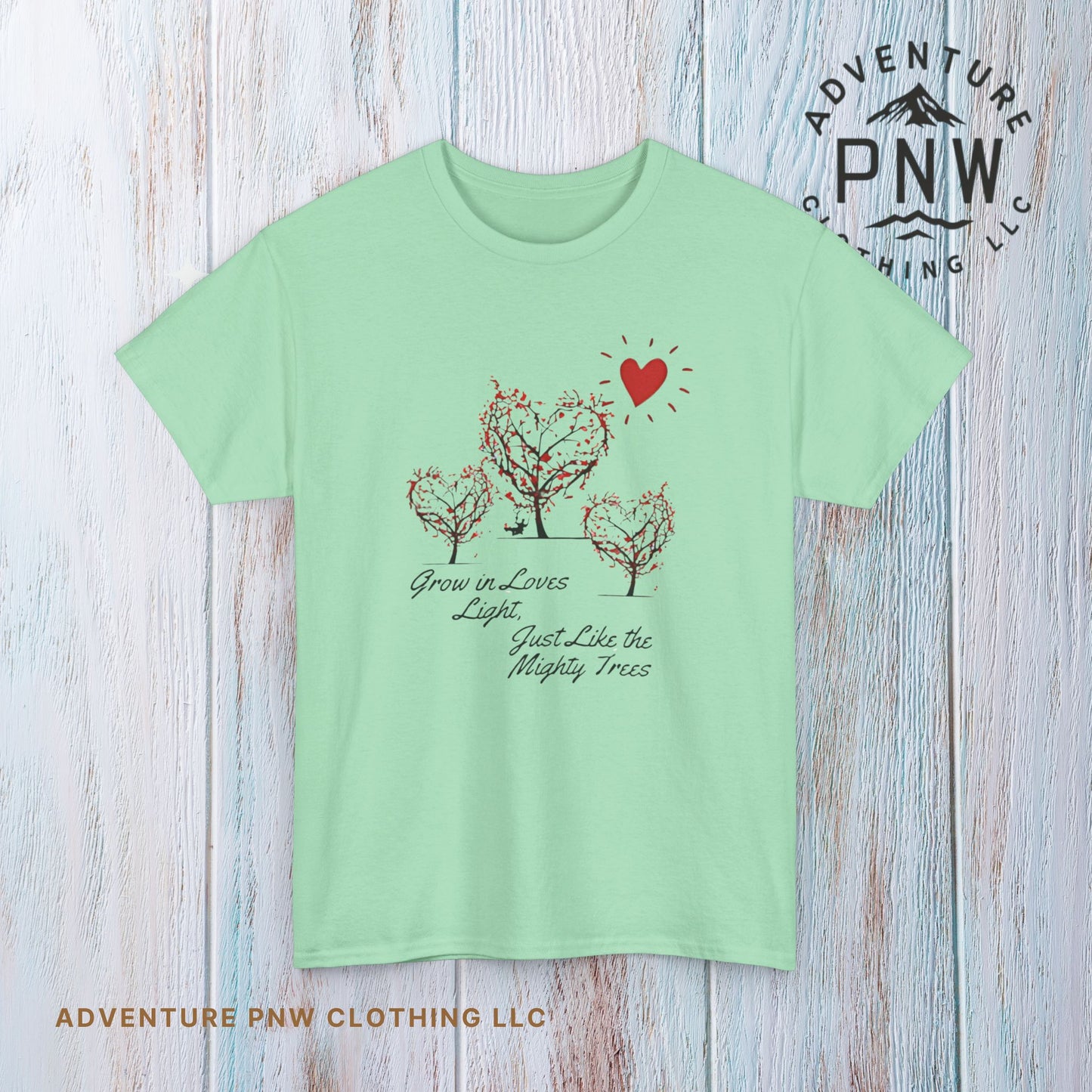 Grow in Love's Light Tree Heart T-Shirt, Outdoors Campers Top, Forest, Nature Lovers Gift, Love Shirt, Valentines day unisex Tshirt