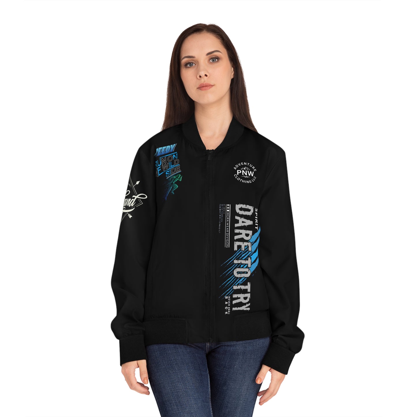 Active Womens Bomber Jacket, Dare to Try, Sporty Athletic Wear, Fitness Fashion, Comfortable Outerwear, Casual Sports Jacket