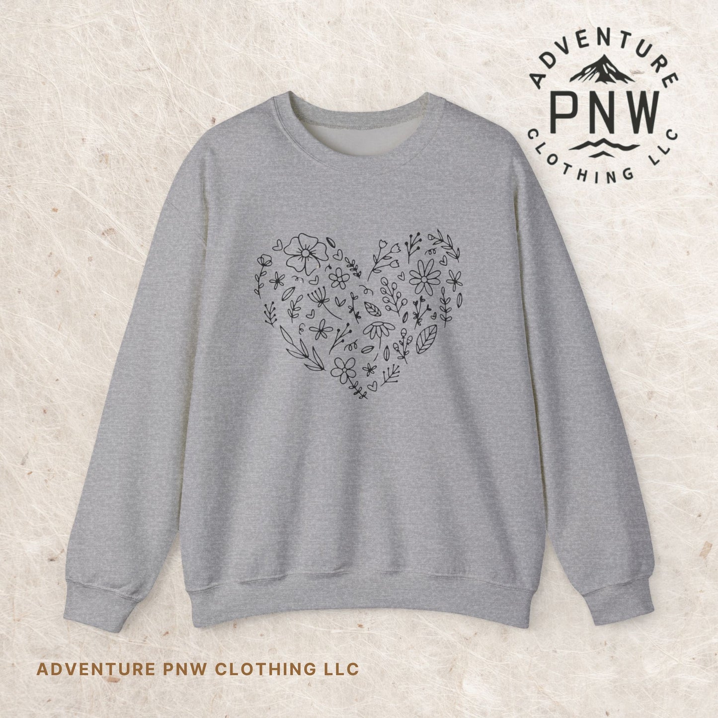 Floral Heart Sweatshirt, Boho Flower Heart Design Sweatshirt, Cute Nature Lover Sweatshirt, Botanical T-Shirt, Valentine's Day Gift for Her
