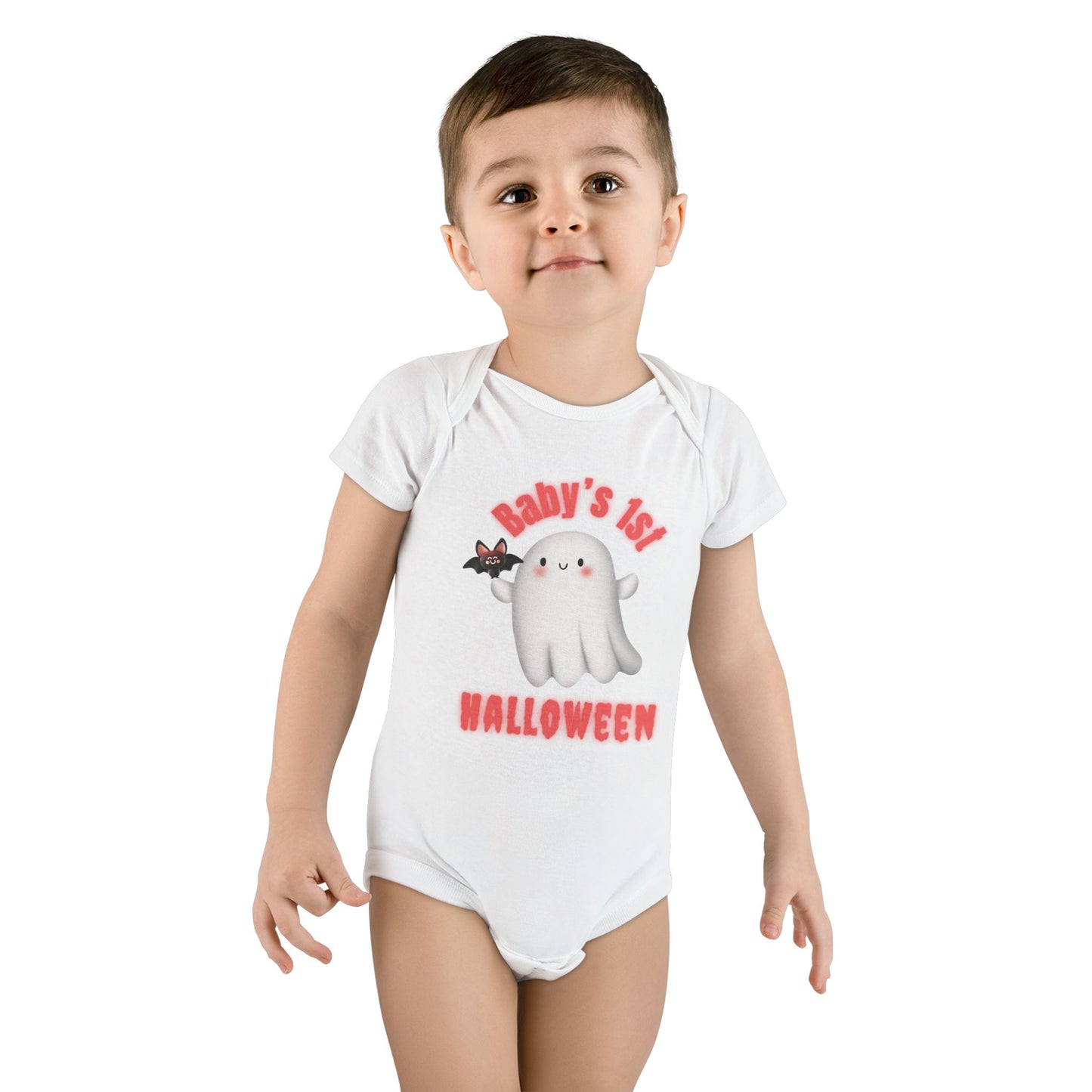Baby Bodysuit Onesie, 1st Halloween, Cute Ghost and Bat Design, Infant Romper, Halloween Outfit, Baby Shower Gift, Organic Cotton Jumpsuit