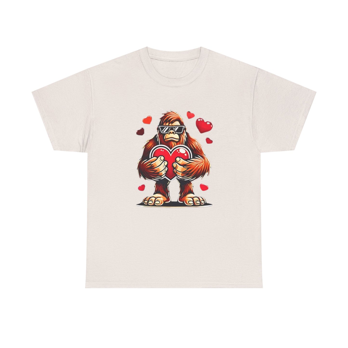 Bigfoot Heart Sunglasses T-Shirt, Funny Sasquatch Shirt, Valentines Day Tee, Unisex Cotton Top, Gift for Boys