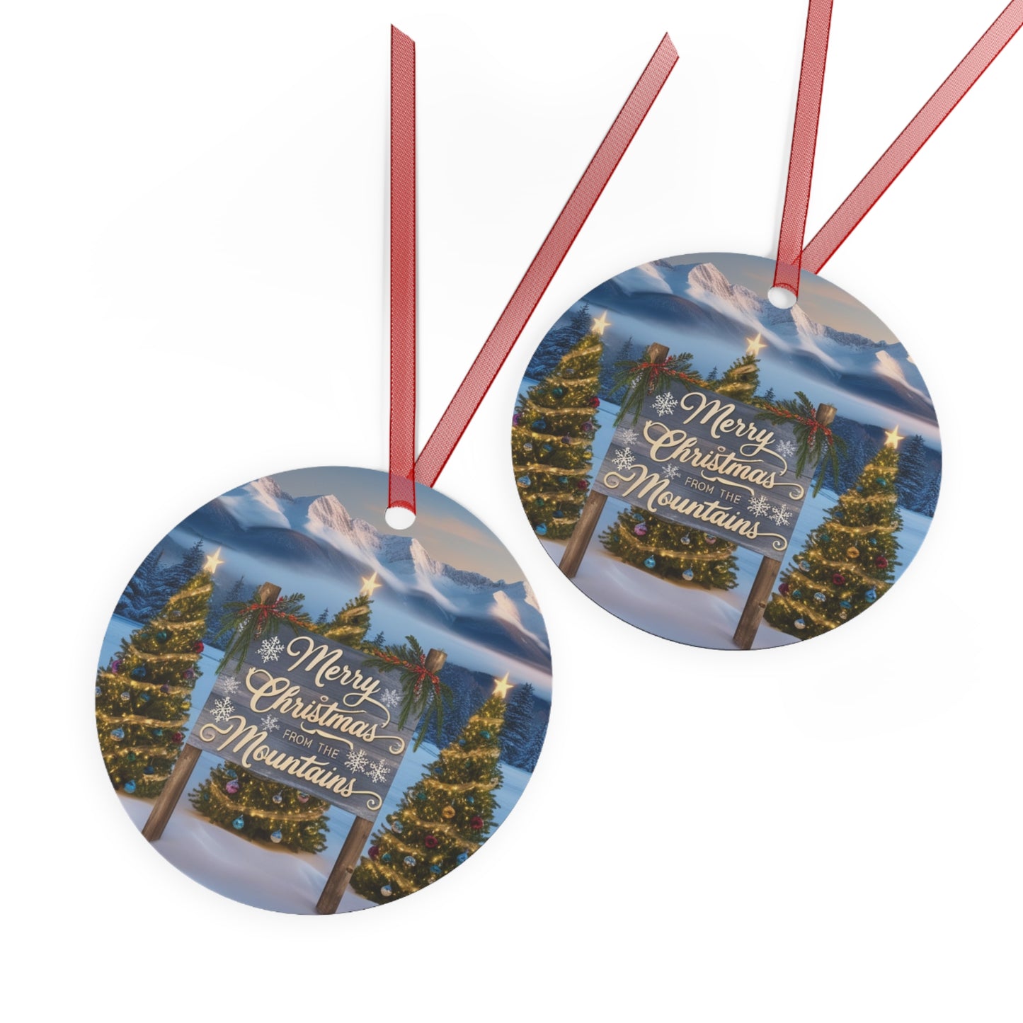 Merry Christmas From Mountains Ornaments |Christmas Adventure Metal Ornaments
