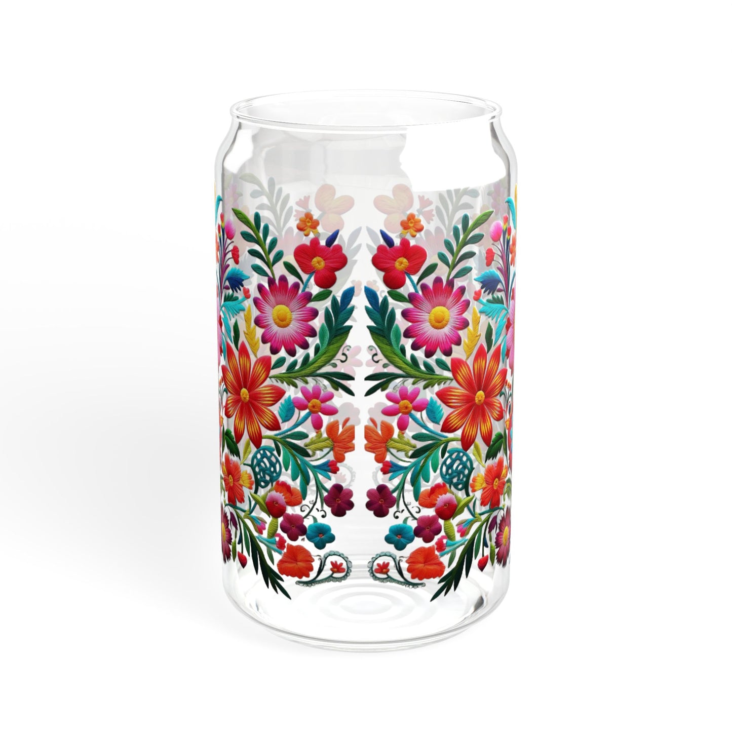 Floral Sipper Glass, 16oz - Cute Nature Flower Cup, Wildflower Tumbler, Spring Season Drinkware, Valentine's Day Gift For Her