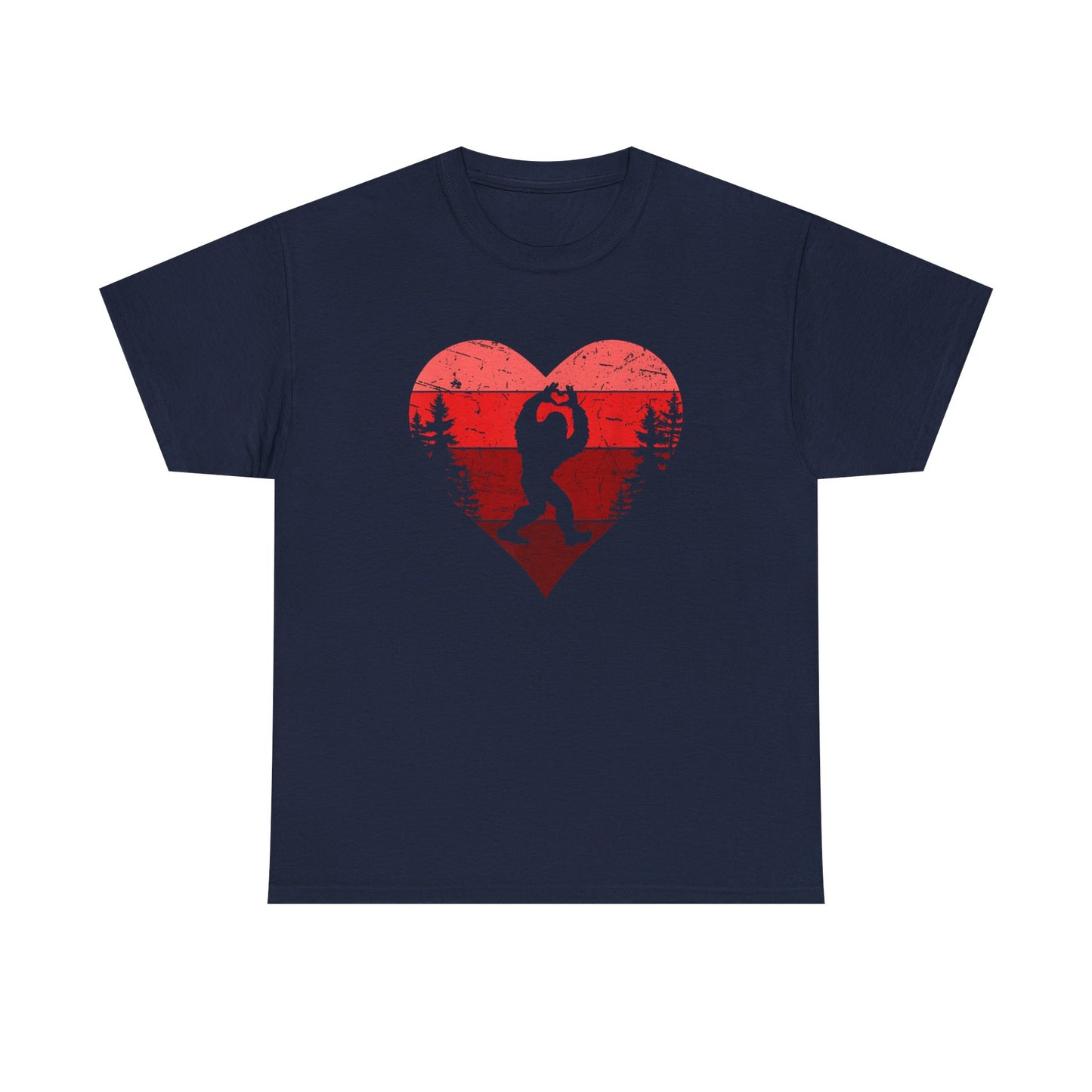Retro Valentines Day Bigfoot T-Shirt, Sasquatch Love with Heart Hand Gesture, Funny Romantic Gift for Him or Her, Valentines Day Apparel,