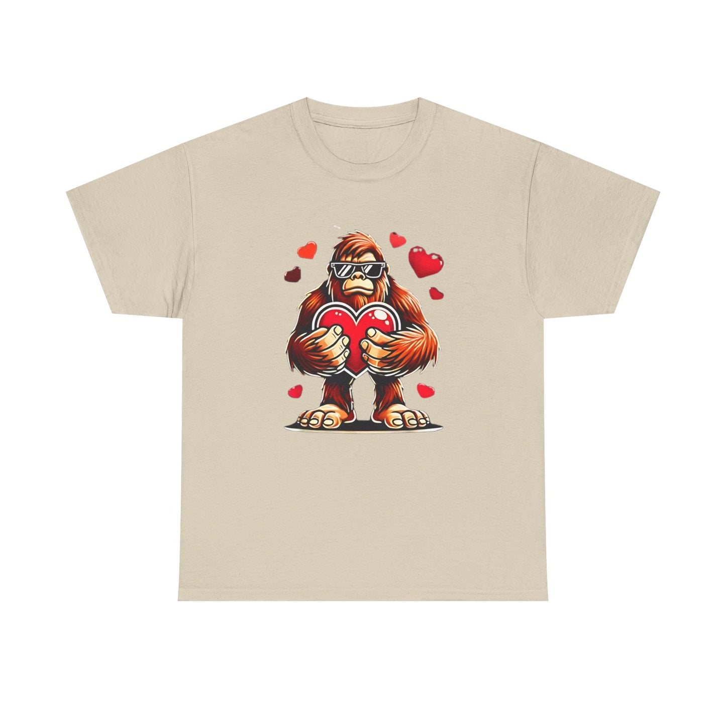 Bigfoot Heart Sunglasses T-Shirt, Funny Sasquatch Shirt, Valentines Day Tee, Unisex Cotton Top, Gift for Boys