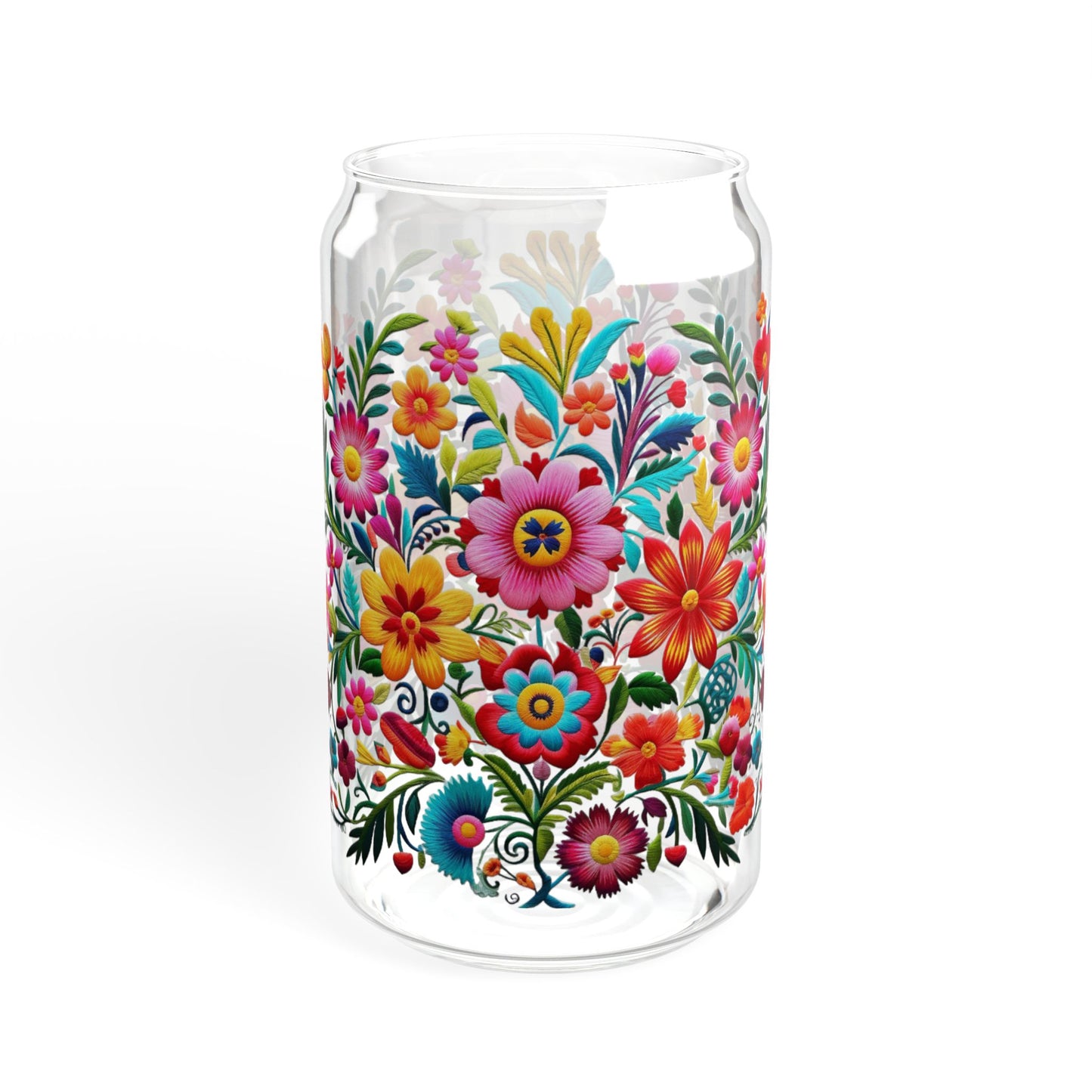 Floral Sipper Glass, 16oz - Cute Nature Flower Cup, Wildflower Tumbler, Spring Season Drinkware, Valentine's Day Gift For Her