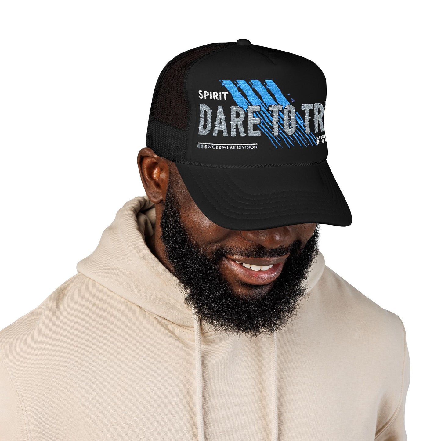 Dare to Try Foam Trucker Hat, Motivational Embroidery Cap, Cool Casual Wear, Gift for Adventurers, Unique Fashion Statement