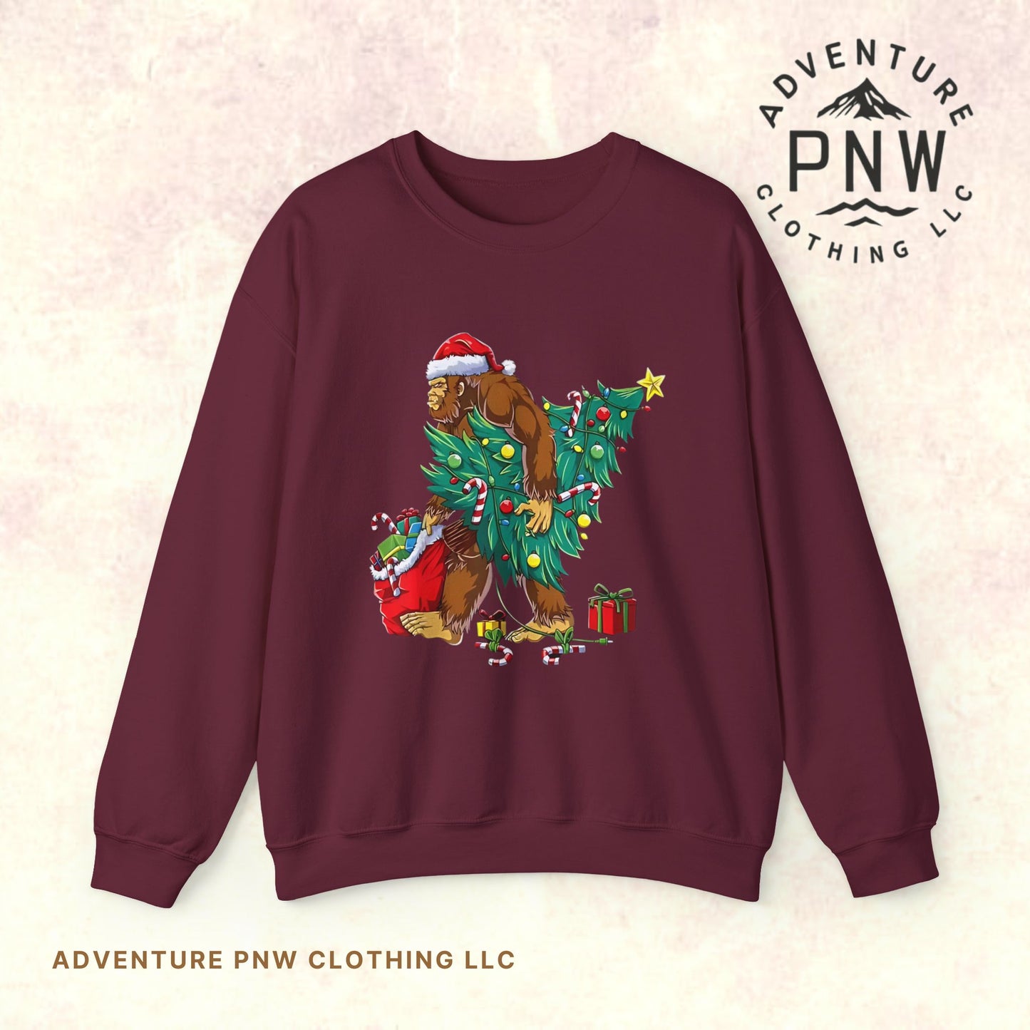 Bigfoot Christmas Lights Sweatshirt, Sasquatch Xmas Jumper, Holiday Bigfoot Sweater, Unisex Bigfoot Crewneck, Christmas Sweatshirt for Men