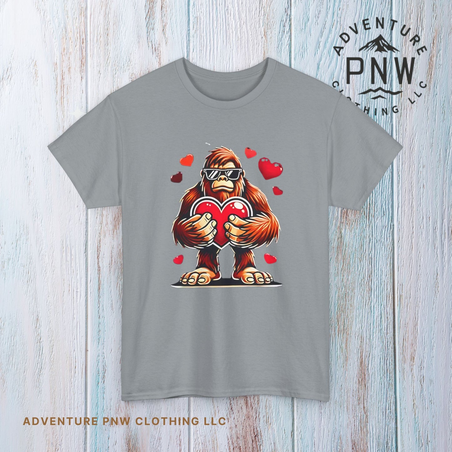 Bigfoot Heart Sunglasses T-Shirt, Funny Sasquatch Shirt, Valentines Day Tee, Unisex Cotton Top, Gift for Boys