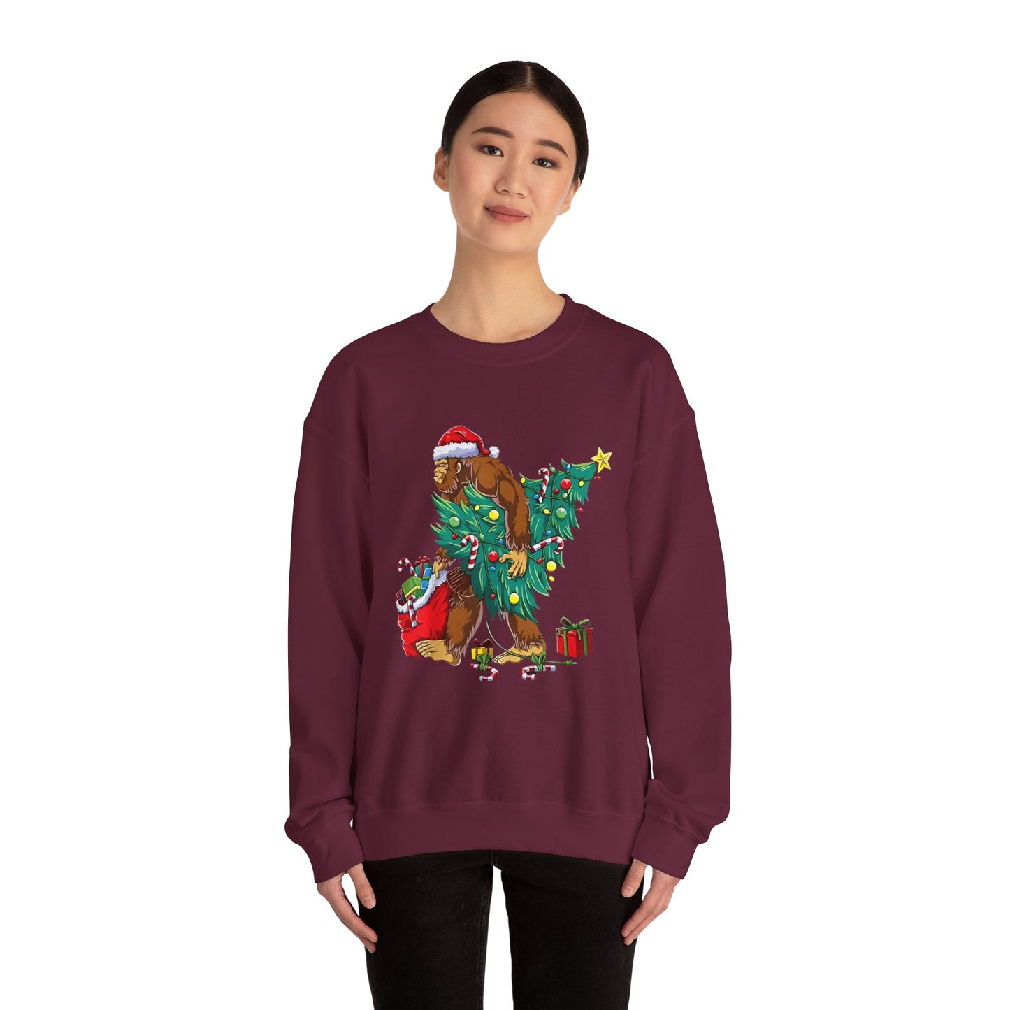 Bigfoot Christmas Lights Sweatshirt, Sasquatch Xmas Jumper, Holiday Bigfoot Sweater, Unisex Bigfoot Crewneck, Christmas Sweatshirt for Men