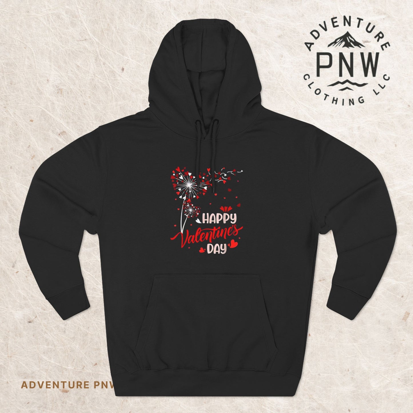 Dandelion Heart Three-Panel Fleece Hoodie, Happy Valentines Day Sweatshirt, Wildflower Hoodie, Lovers Hoodie, Valenties Gift, Valentines Day