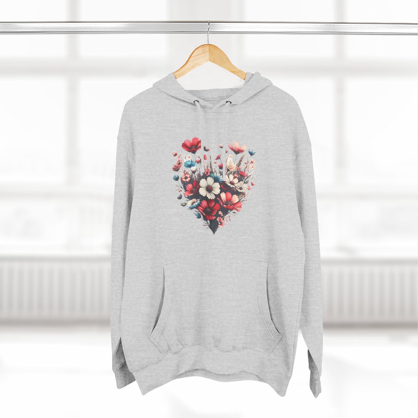 Floral Graphic Hoodie, Heart Shaped Flowers Fleece Hoodie - Botanical Garden Lover Gift, Romantic Nature Print Apparel, Spring Blossoms Top,