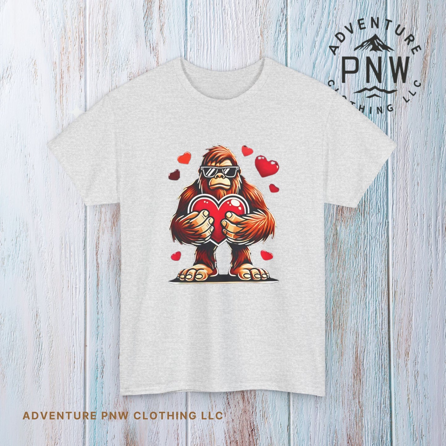 Bigfoot Heart Sunglasses T-Shirt, Funny Sasquatch Shirt, Valentines Day Tee, Unisex Cotton Top, Gift for Boys