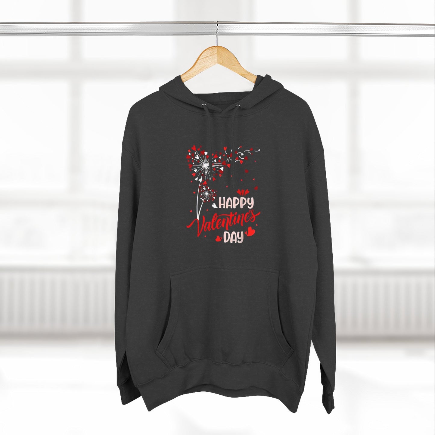 Dandelion Heart Three-Panel Fleece Hoodie, Happy Valentines Day Sweatshirt, Wildflower Hoodie, Lovers Hoodie, Valenties Gift, Valentines Day