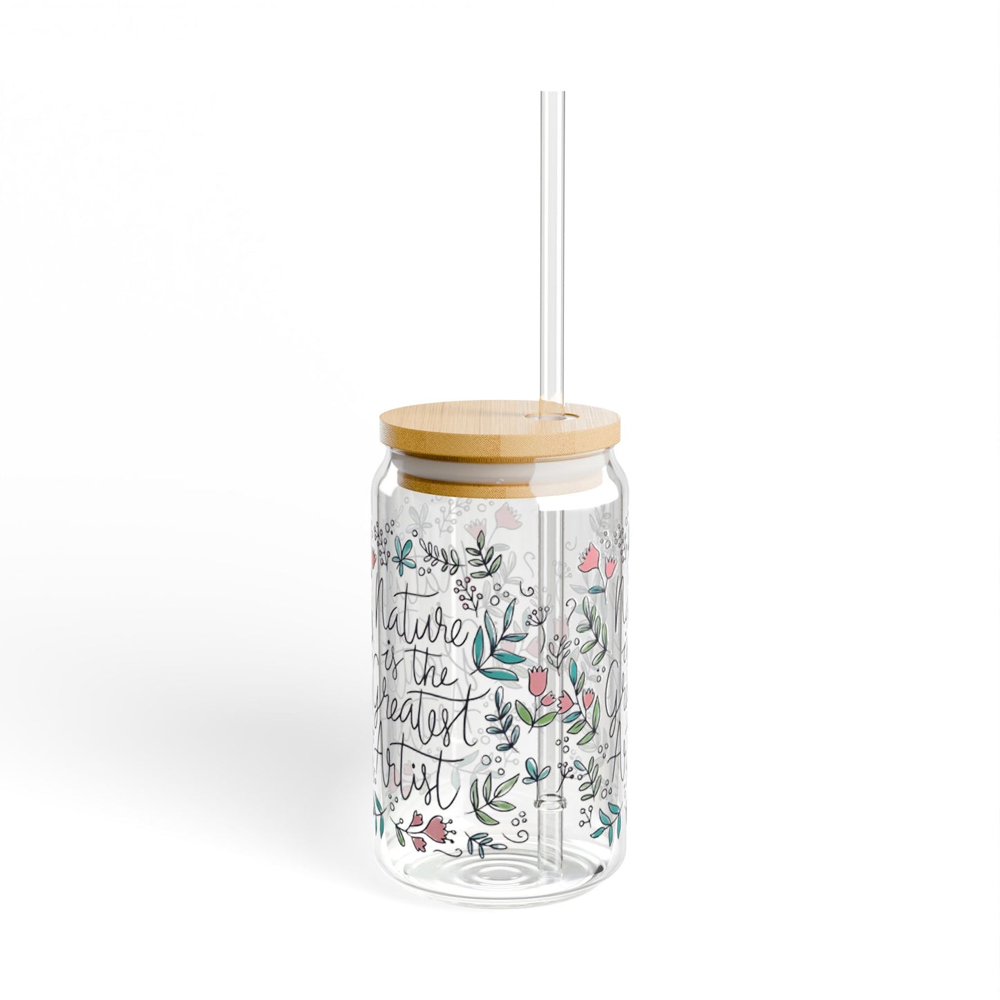 Floral Sipper Glass, Nature Is The Greatest Artist, Cute Wildflower 16oz Cup, Valentine's Day Gift For Her, Flower Lover Mug, Unique Glass